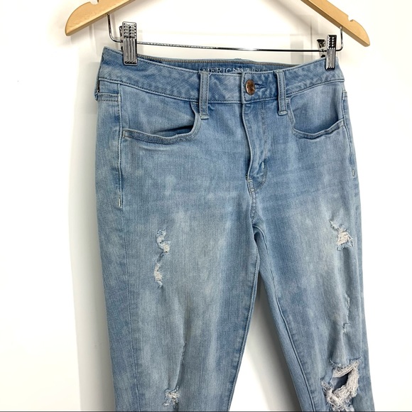 American Eagle Distressed 360° Super Stretch Skinny Jean Jeggings Light Wash 6 - Picture 3 of 16